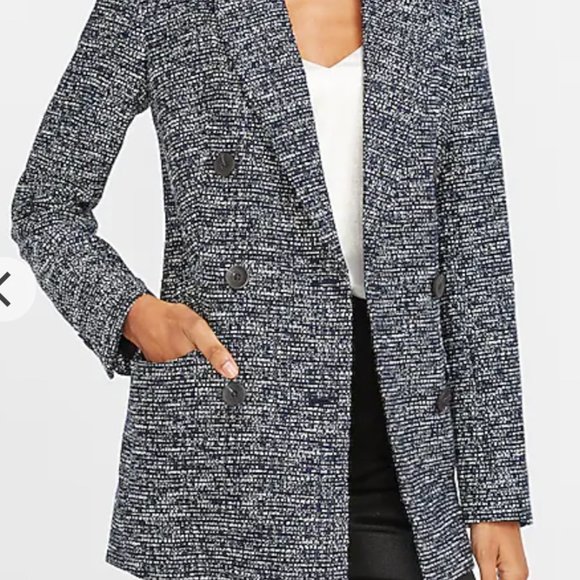 Double Breasted Boucle Blazer (Color: Navy) - Picture 11 of 11